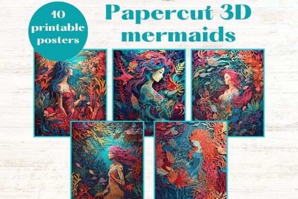 Download PAPERCUT MERMAIDS 3d Effect Wall Art - Mermaids Collection