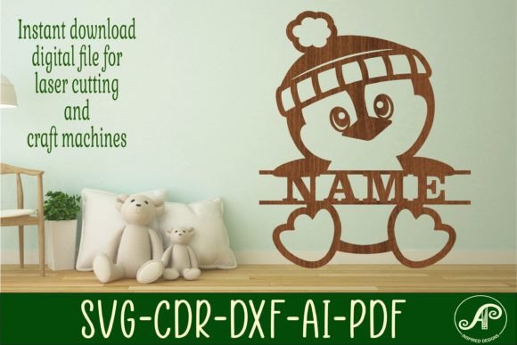 Download Cute Penguin Name Sign Svg Laser Cut Art - Penguin name sign Collection
